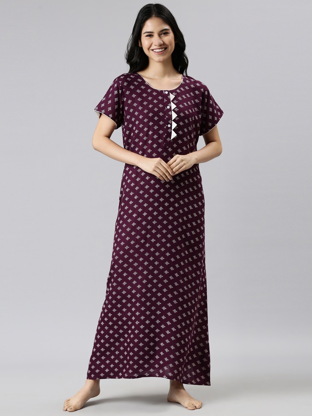 

GOLDSTROMS Women Magenta Printed Maxi Nightdress