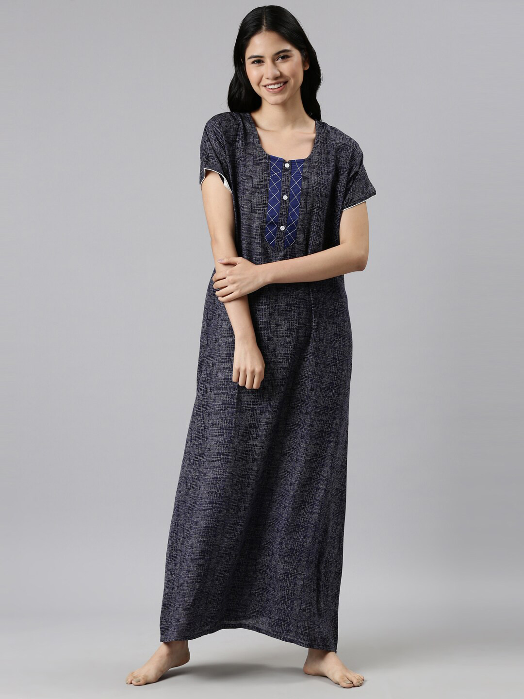 

GOLDSTROMS Women Navy Blue Printed Maxi Nightdress