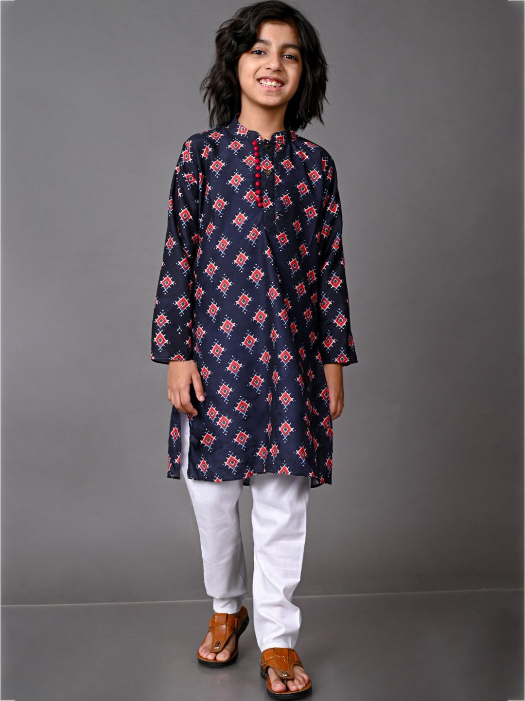 

VESHAM Boys Navy Blue Printed Kurta with Pyjamas
