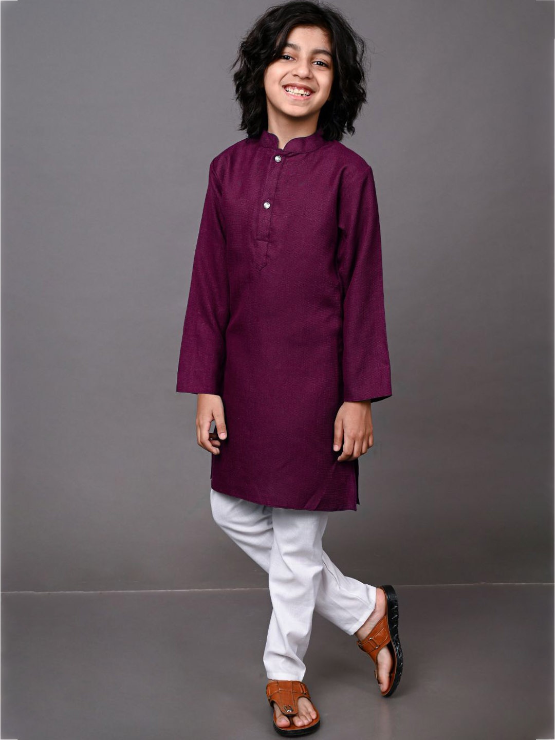 

VESHAM Boys Burgundy & White Kurta with Pyjamas