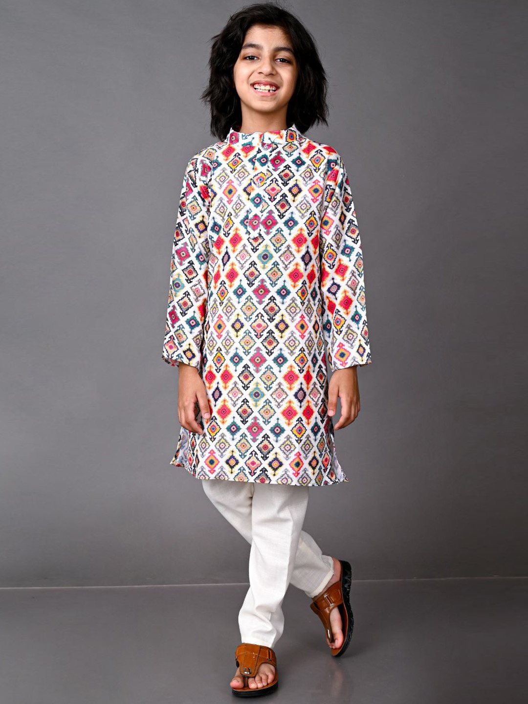 

VESHAM Boys Multicolour Kurta Sets, White