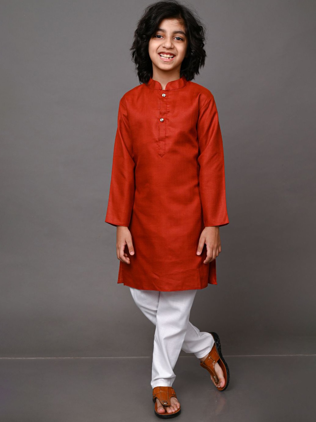 

VESHAM Boys Rust & White Kurta with Pyjamas