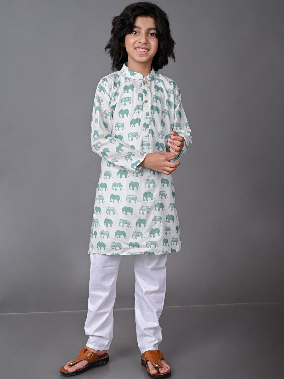 

VESHAM Boys White Kurti with Pyjamas