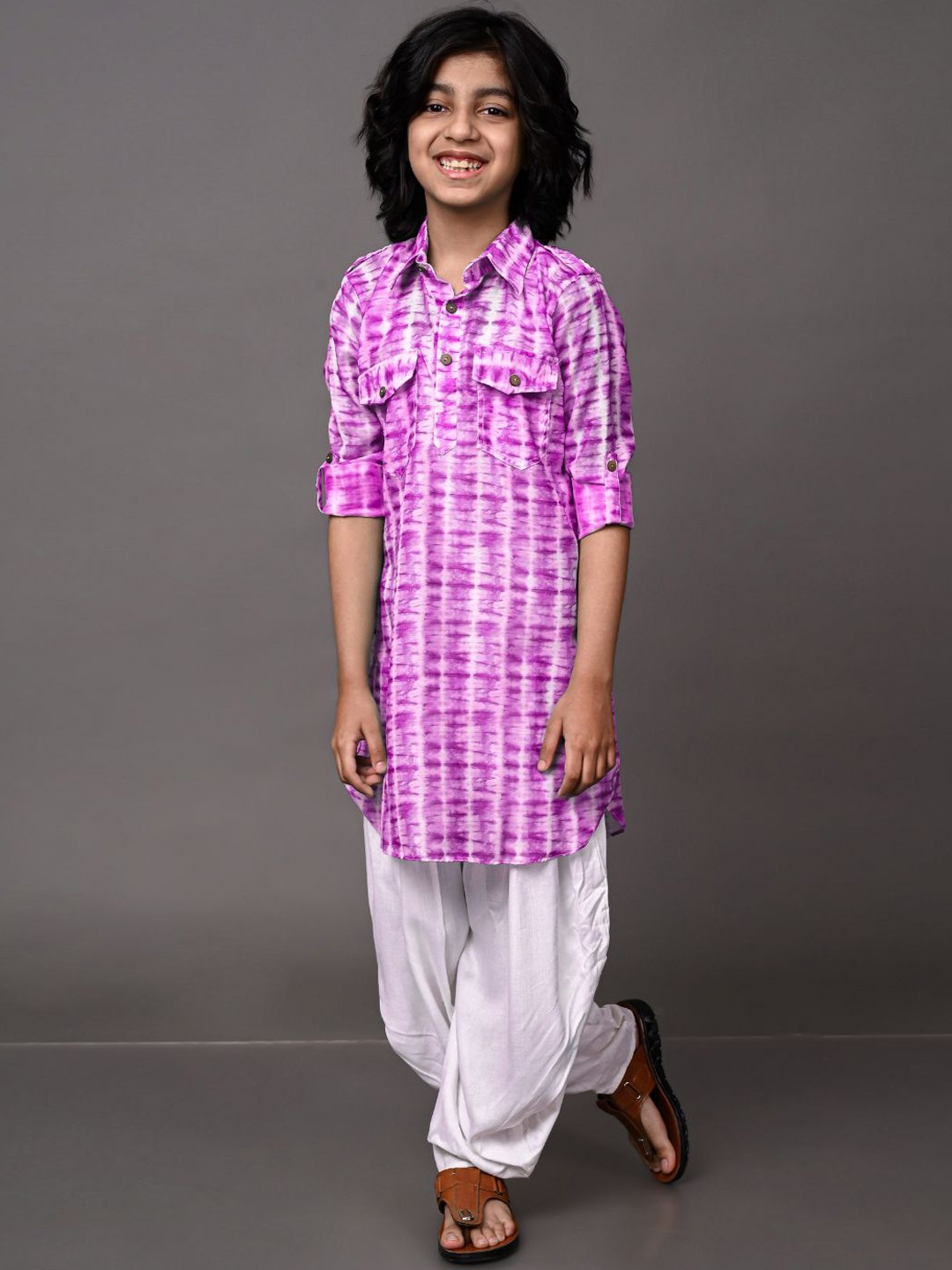 

VESHAM Boys Violet Floral Dyed Kurti with Salwar