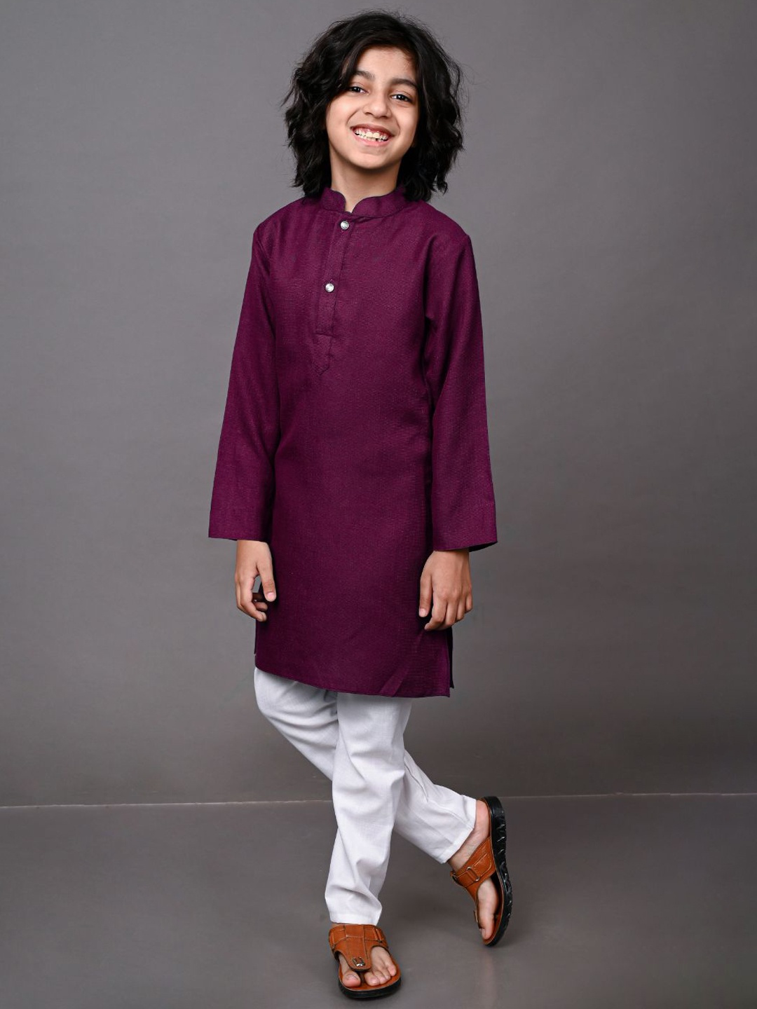 

VESHAM Boys Burgundy Yoke Design Kurti with Pyjamas
