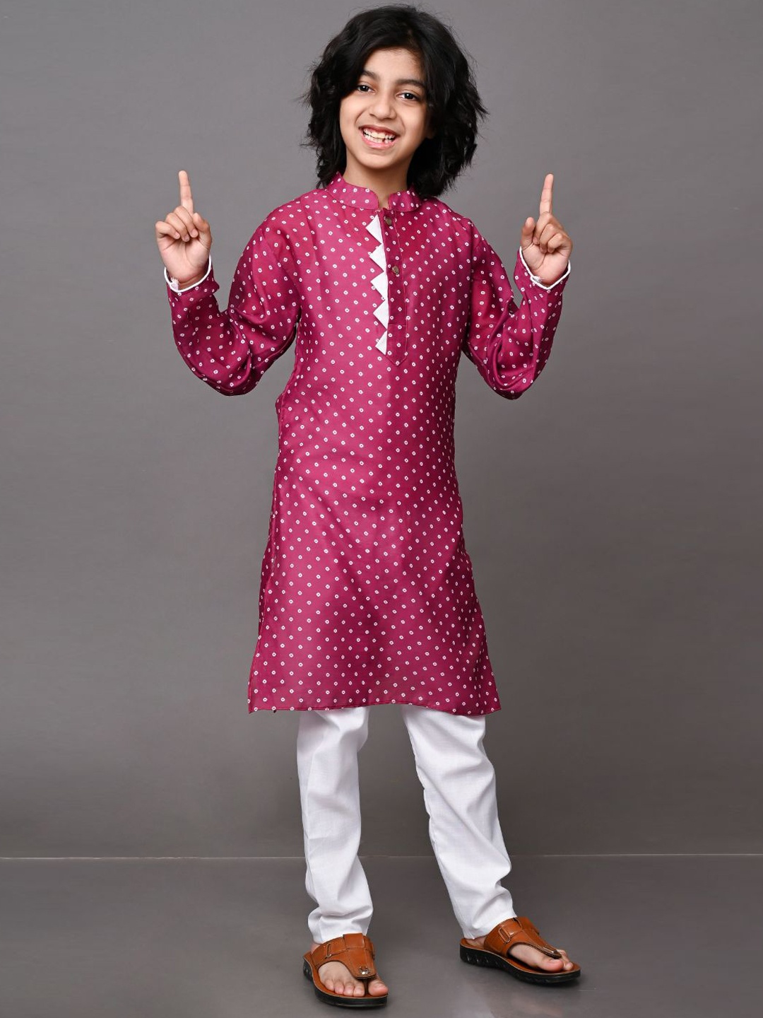 

VESHAM Boys Burgundy Printed Kurta with Pyjamas