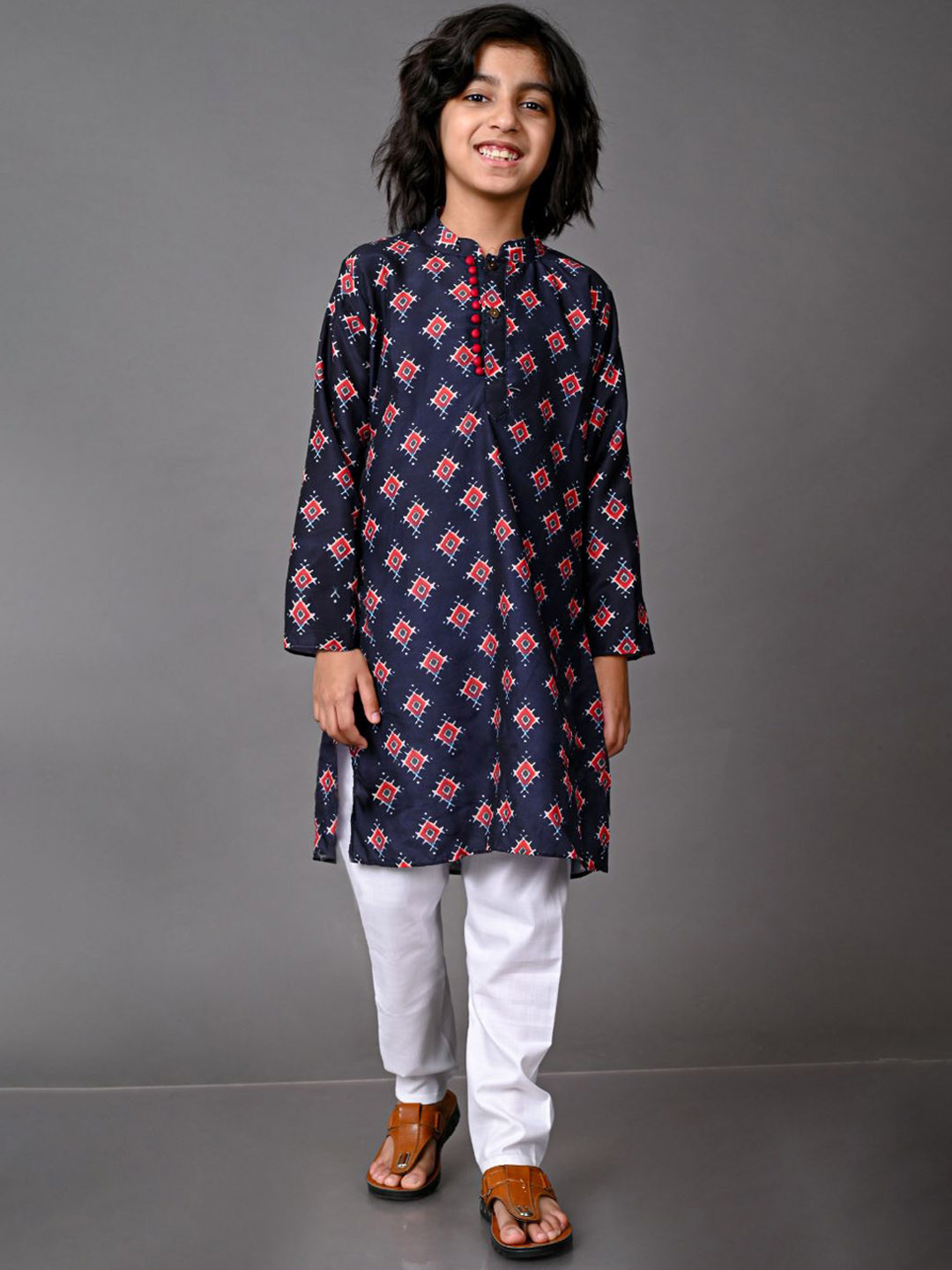 

VESHAM Boys Blue Printed Kurta with Pyjamas
