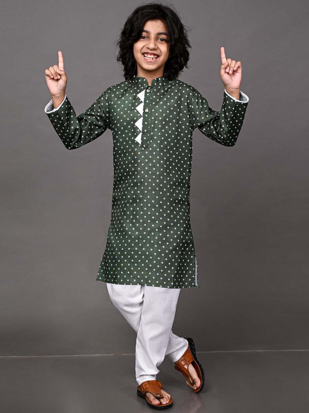 

VESHAM Boys Green Layered Kurti with Pyjamas