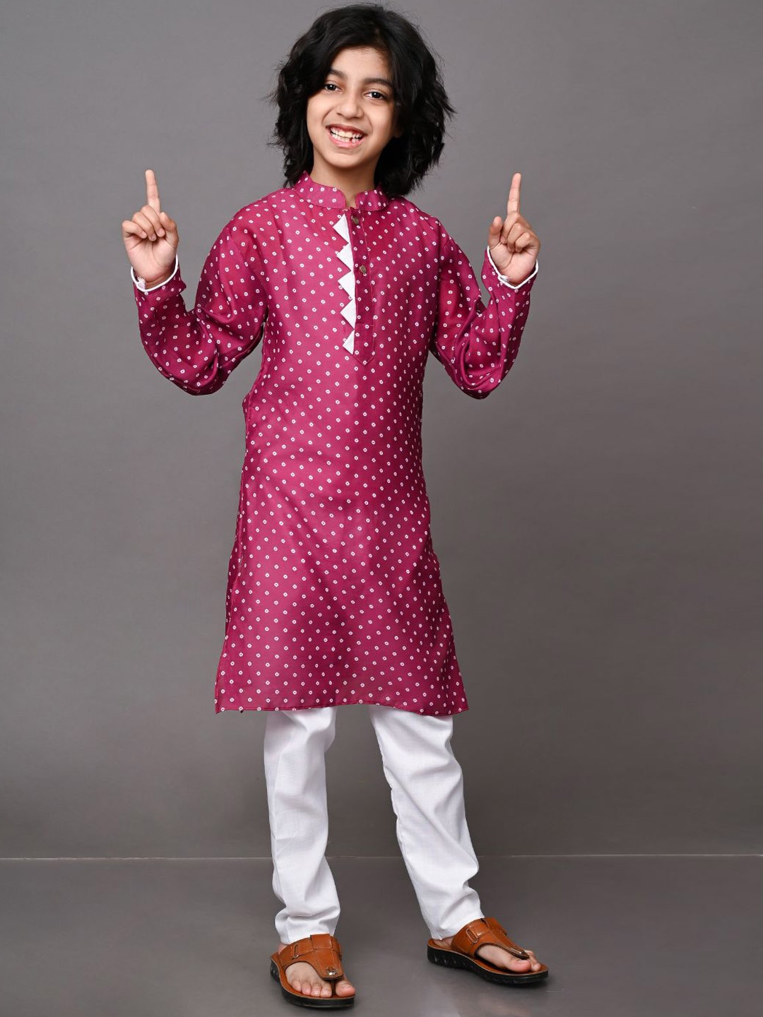 

VESHAM Boys Burgundy Layered Kurti with Salwar & With Dupatta