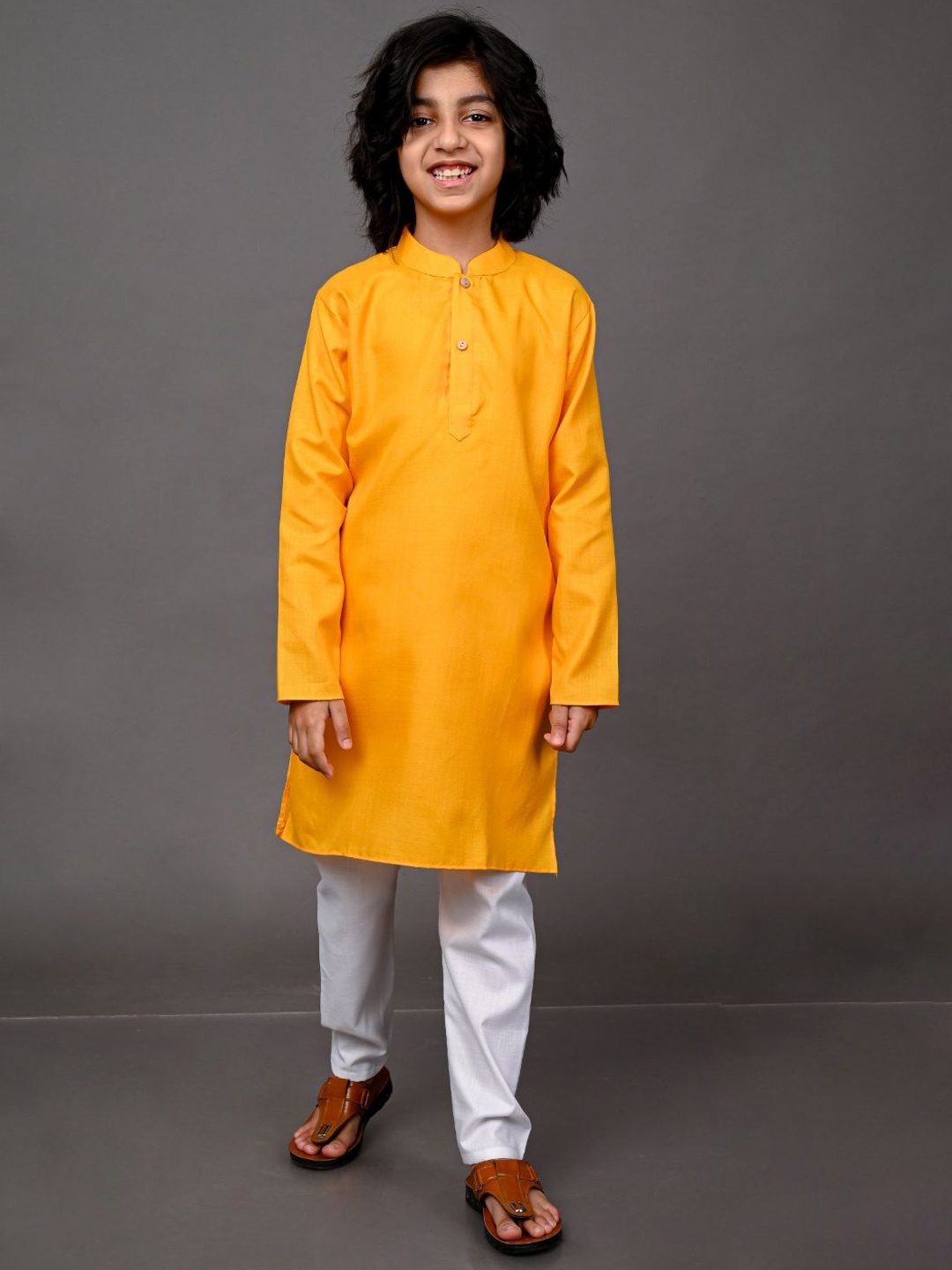 

VESHAM Boys Orange Kurti with Pyjamas