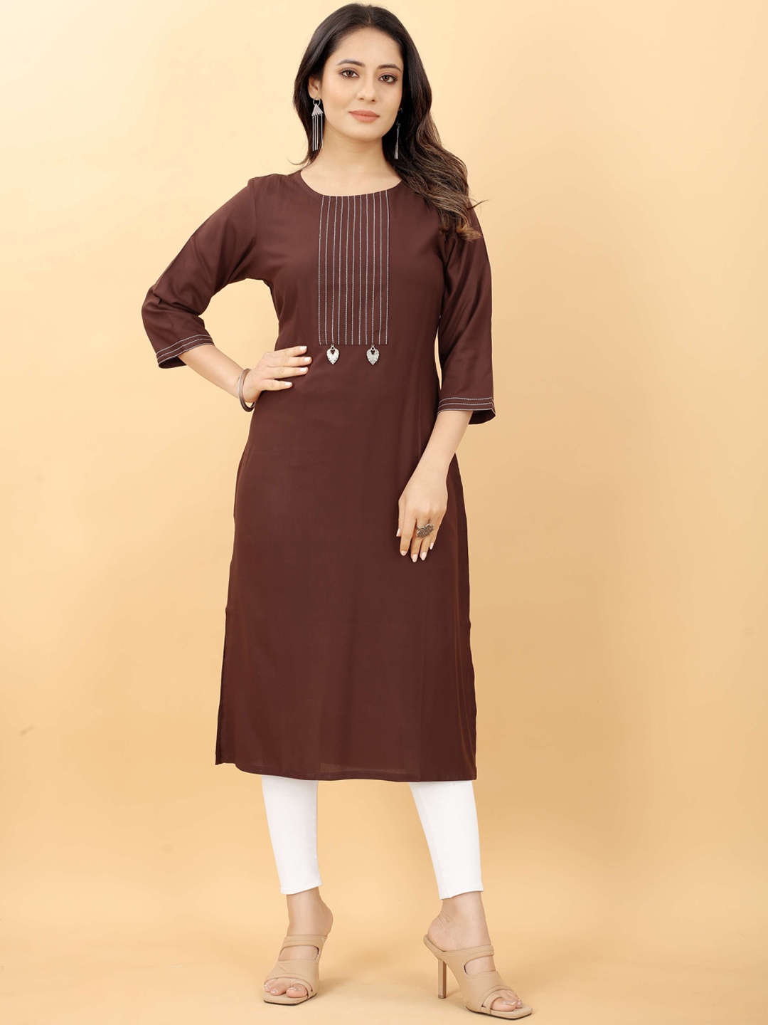 

RACHNA Women Brown Thread Work Pathani Kurta