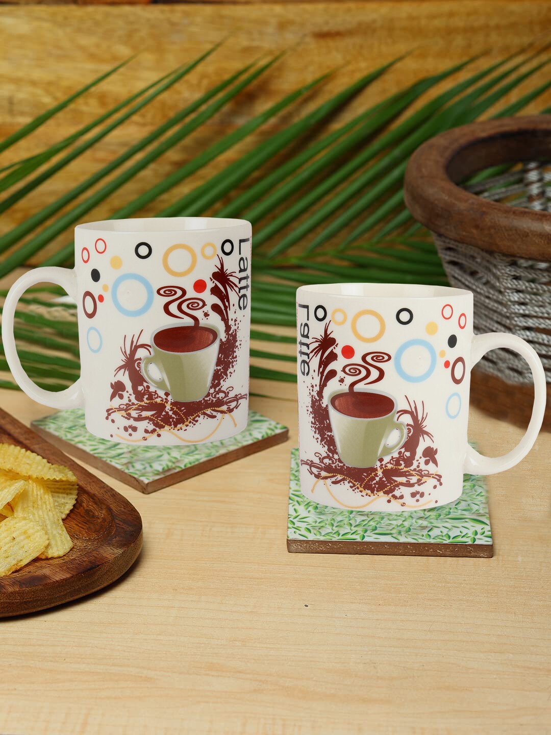 

ZEVORA White & Blue Set of 2 Dishwasher Safe Ceramic Mugs 300ml Each