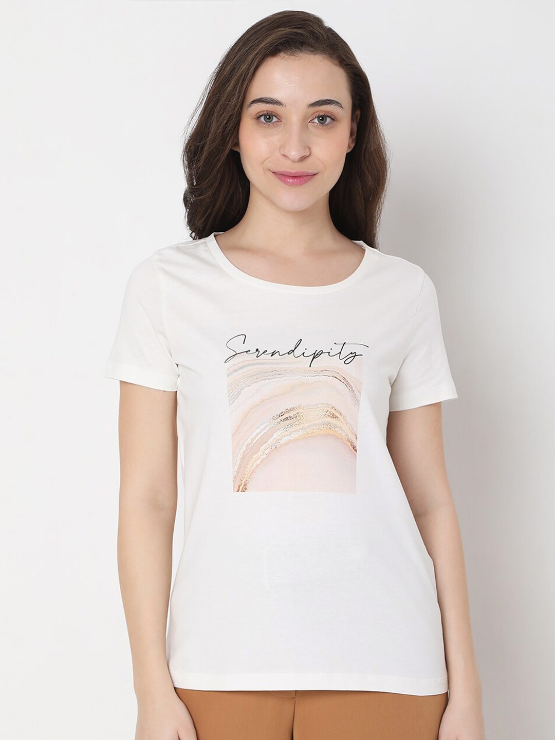 

Vero Moda Women White Typography Printed Cotton T-shirt