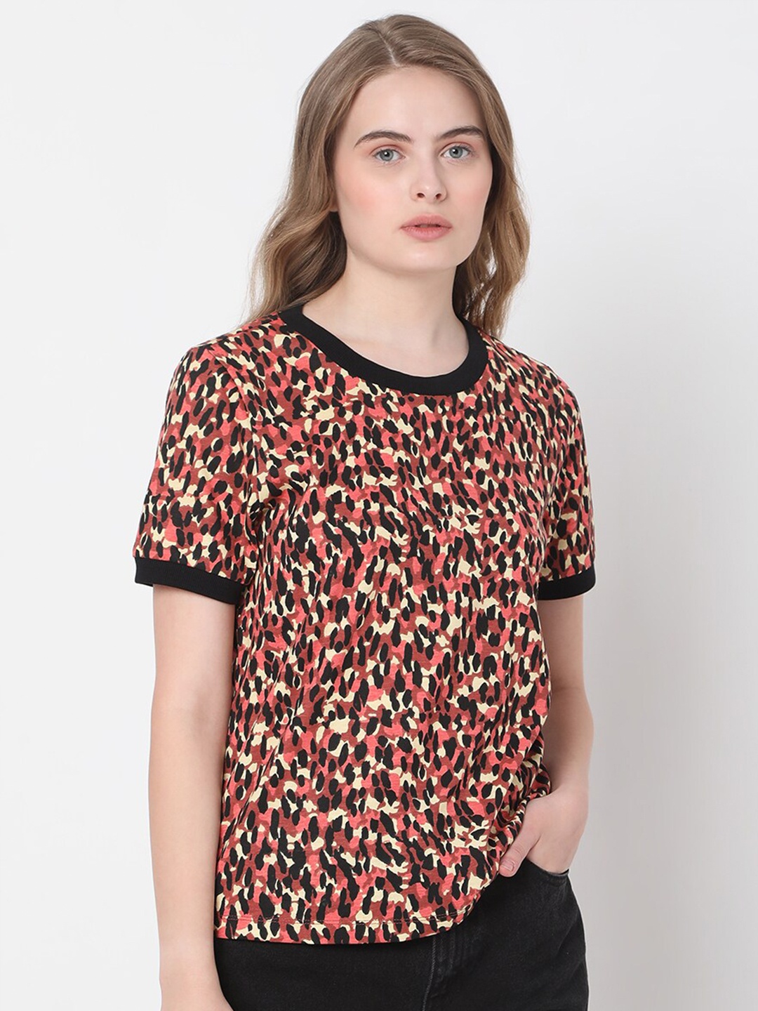 

Vero Moda Women Red & Yellow Printed T-shirt