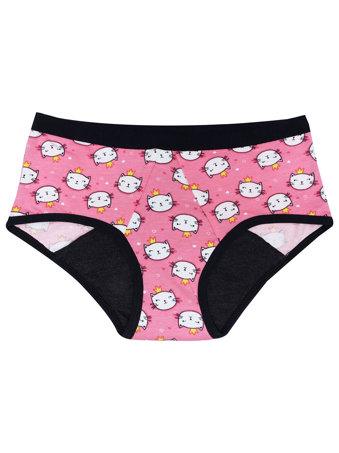 

DChica Teen Girls Kitty Print Eo-Friendly Anti Microbial Lining Period Briefs, Pink