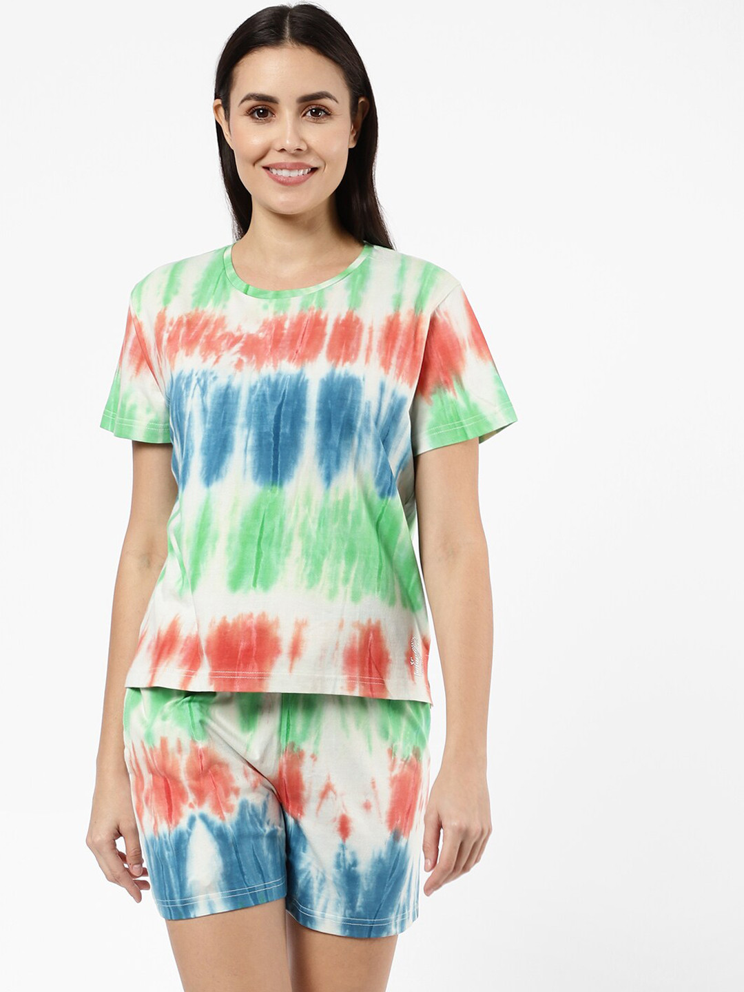 

SDL by Sweet Dreams Women Blue & Orange Printed Night suit