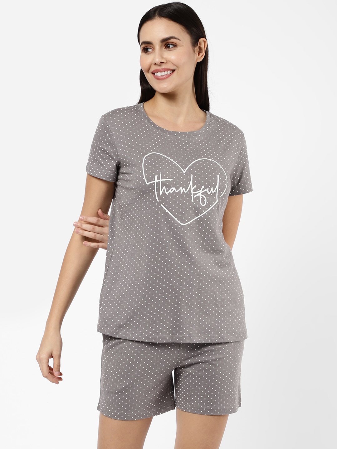 

SDL by Sweet Dreams Women Grey Printed Night suit