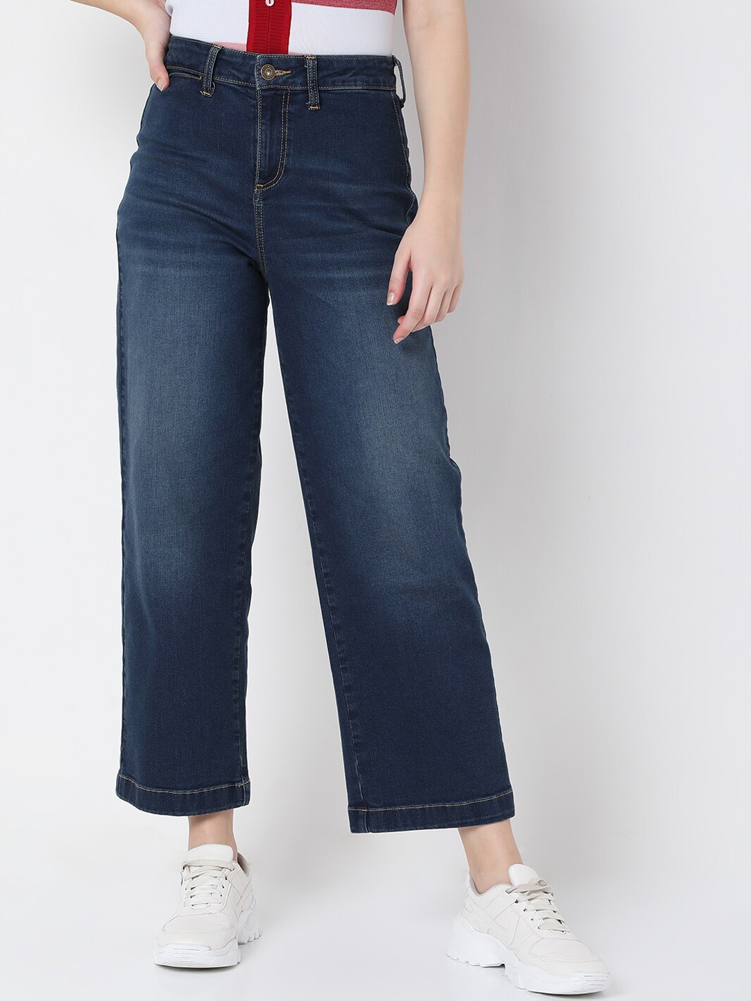 

Vero Moda Women Blue Wide Leg High-Rise Stretchable Jeans