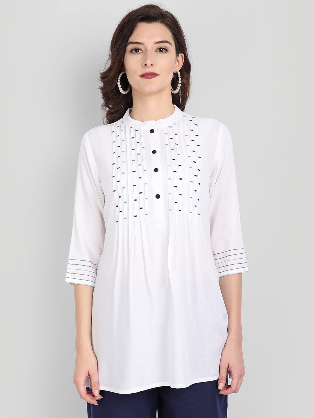 

githaan Women White Mandarin Collar Regular Top