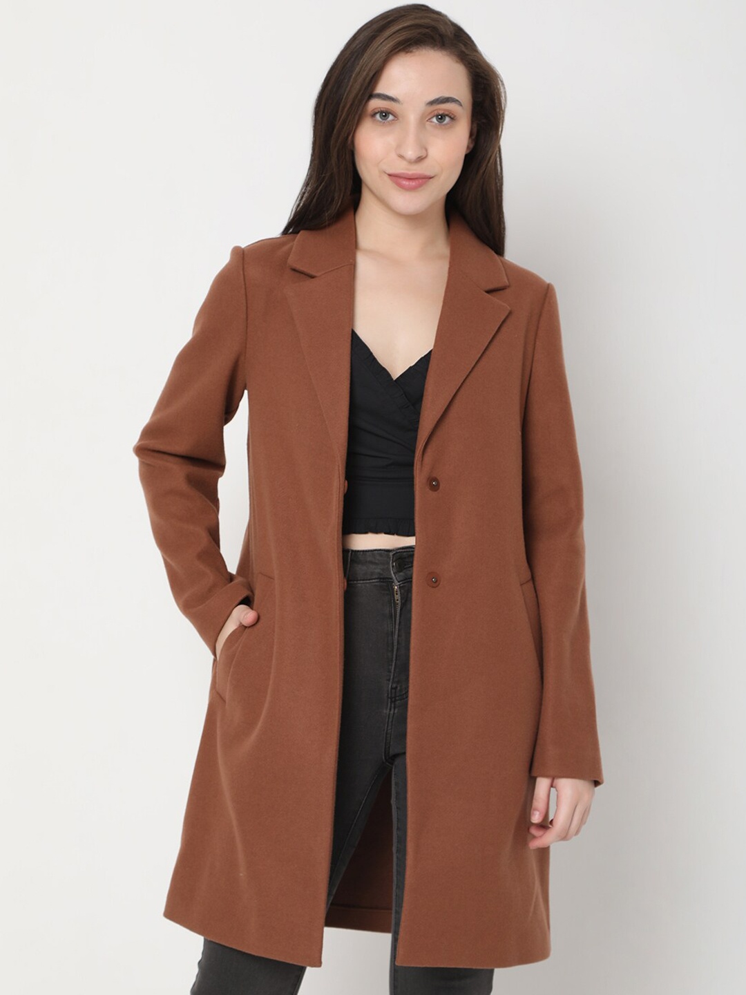

Vero Moda Women Brown Longline Overcoat