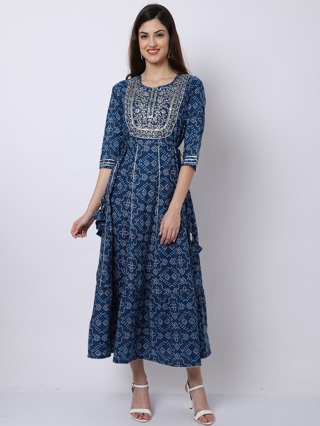 

Rajnandini Women Blue Bandhani Printed Anarkali Kurta