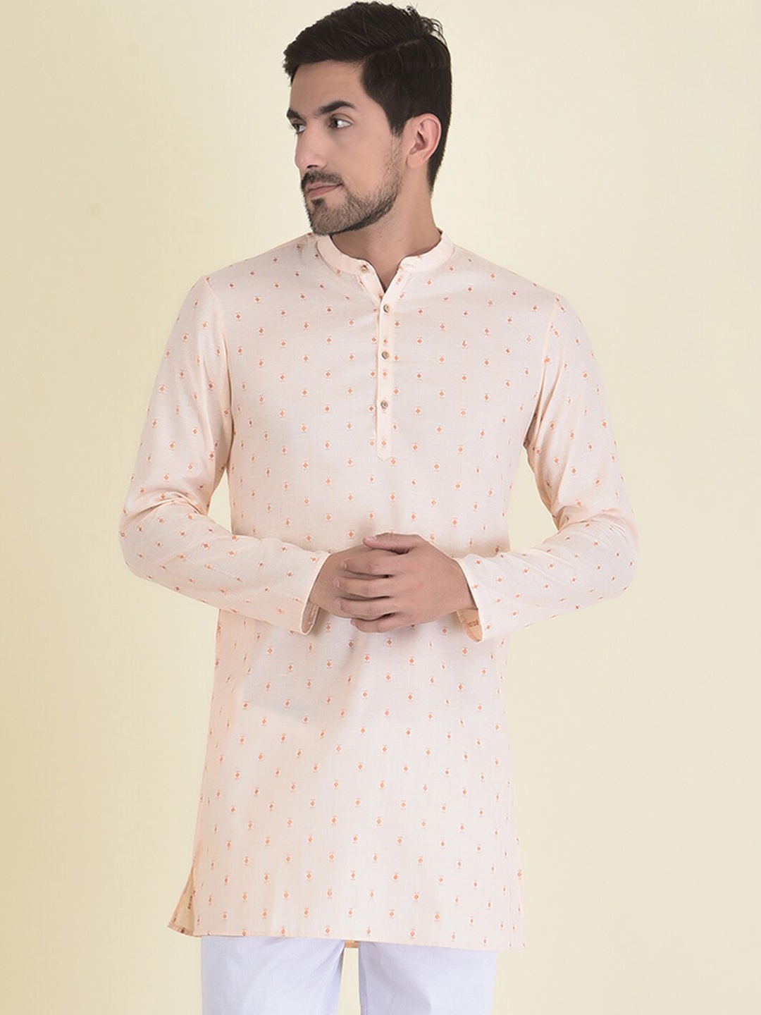 

DEYANN Men Orange Printed Kurta with Dhoti Pants