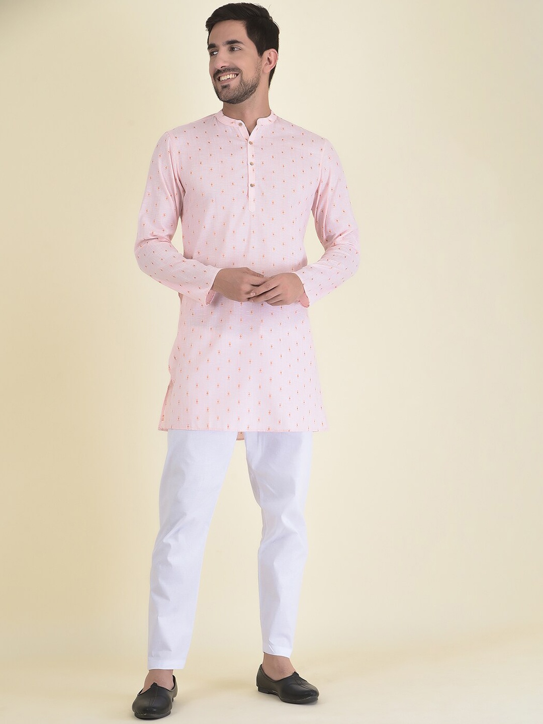 DEYANN Men Pink Angrakha Kurta with Pyjamas