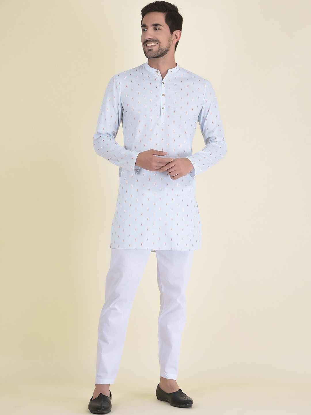 

DEYANN Men Blue Printed Kurta with Pyjamas
