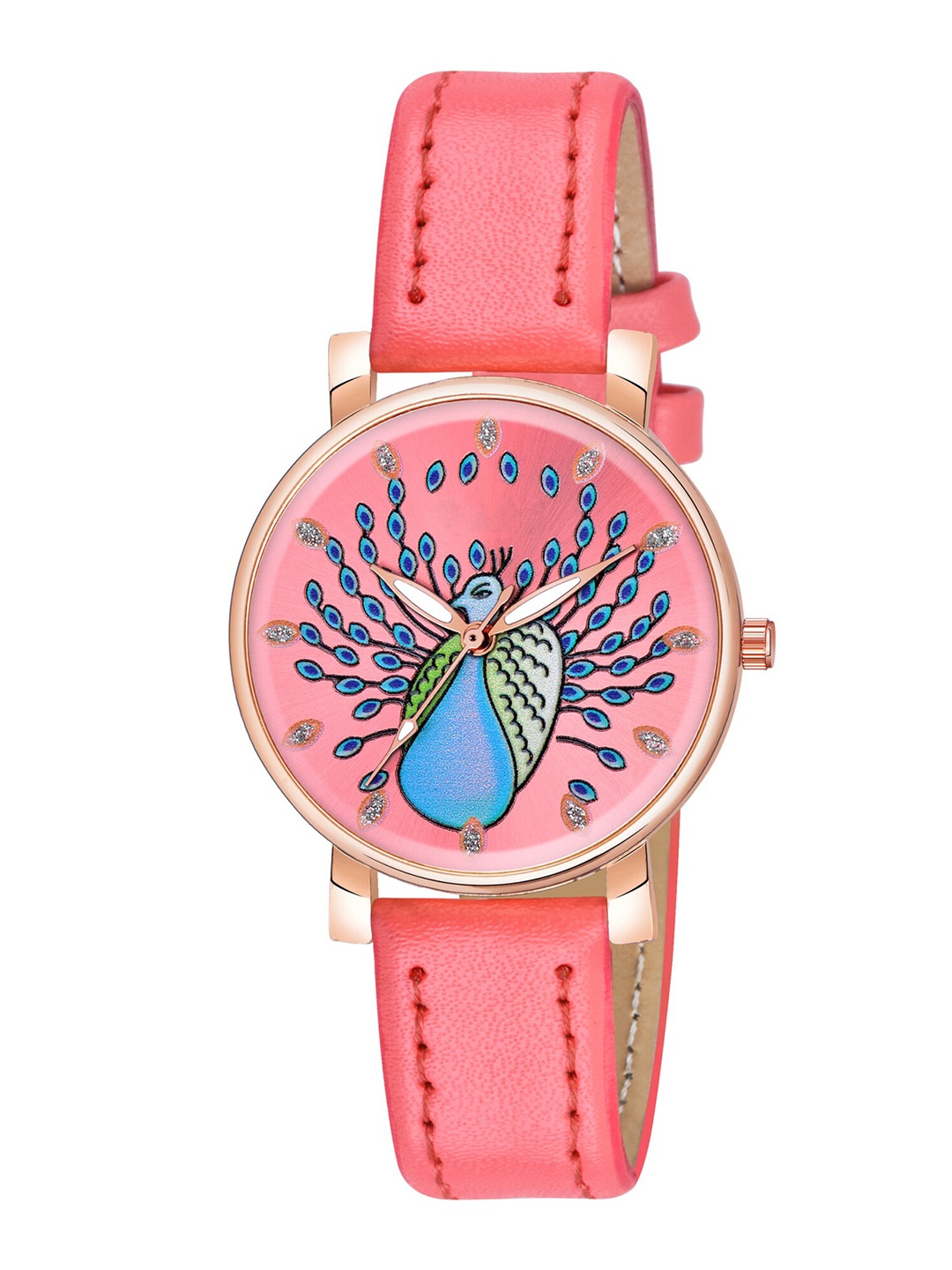 

Wuxi Women Pink Brass Embellished Dial & Pink Leather Straps Analogue Watch