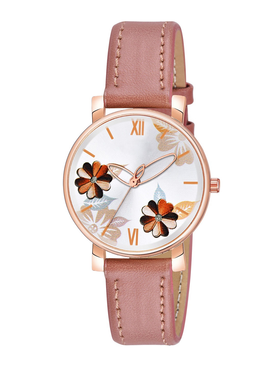

Wuxi Women Silver-Toned Brass Printed Dial & Pink Leather Straps Analogue Watch
