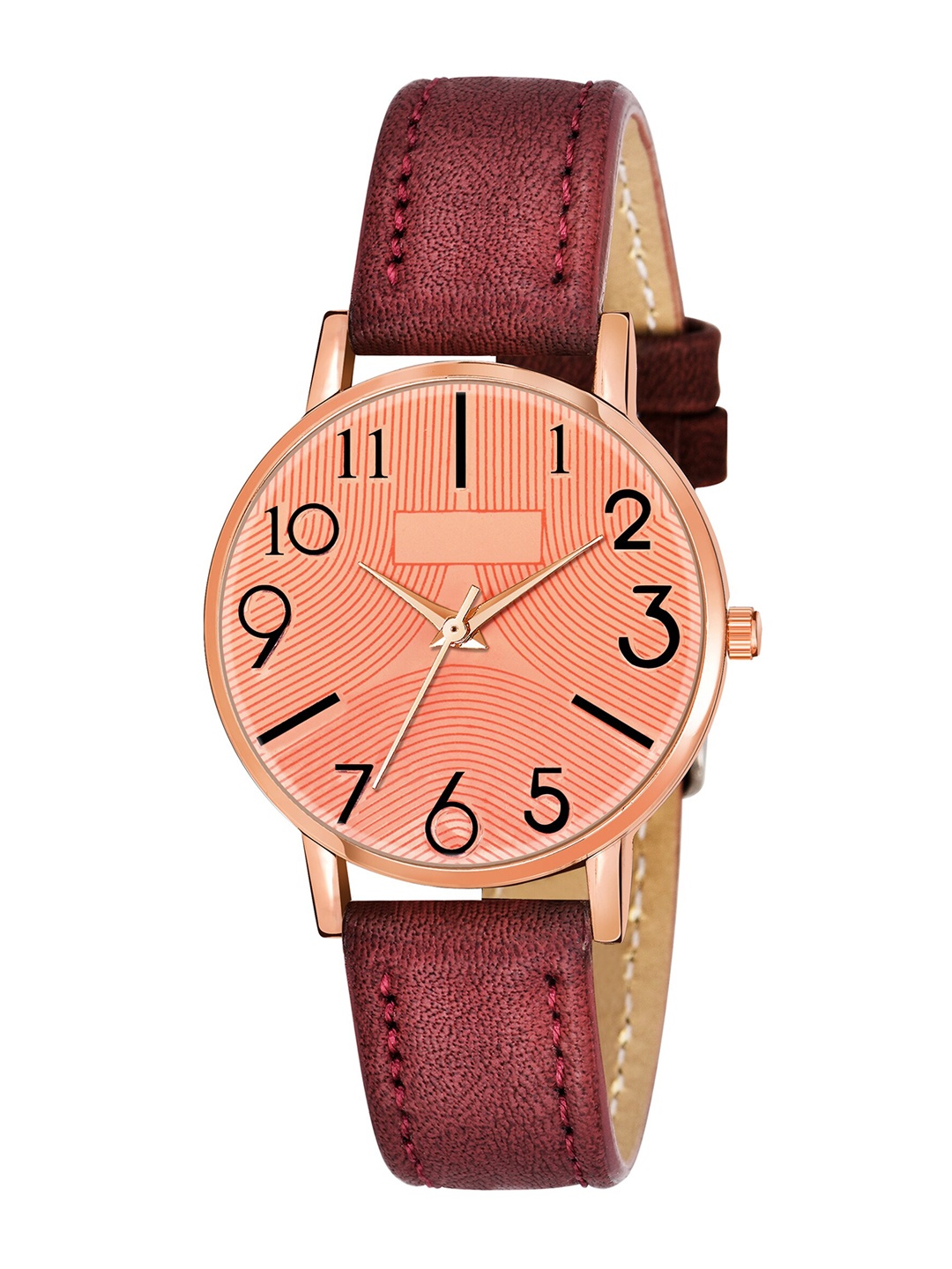 

Wuxi Women Copper-Toned Brass Dial & Red Leather Straps Analogue Watch