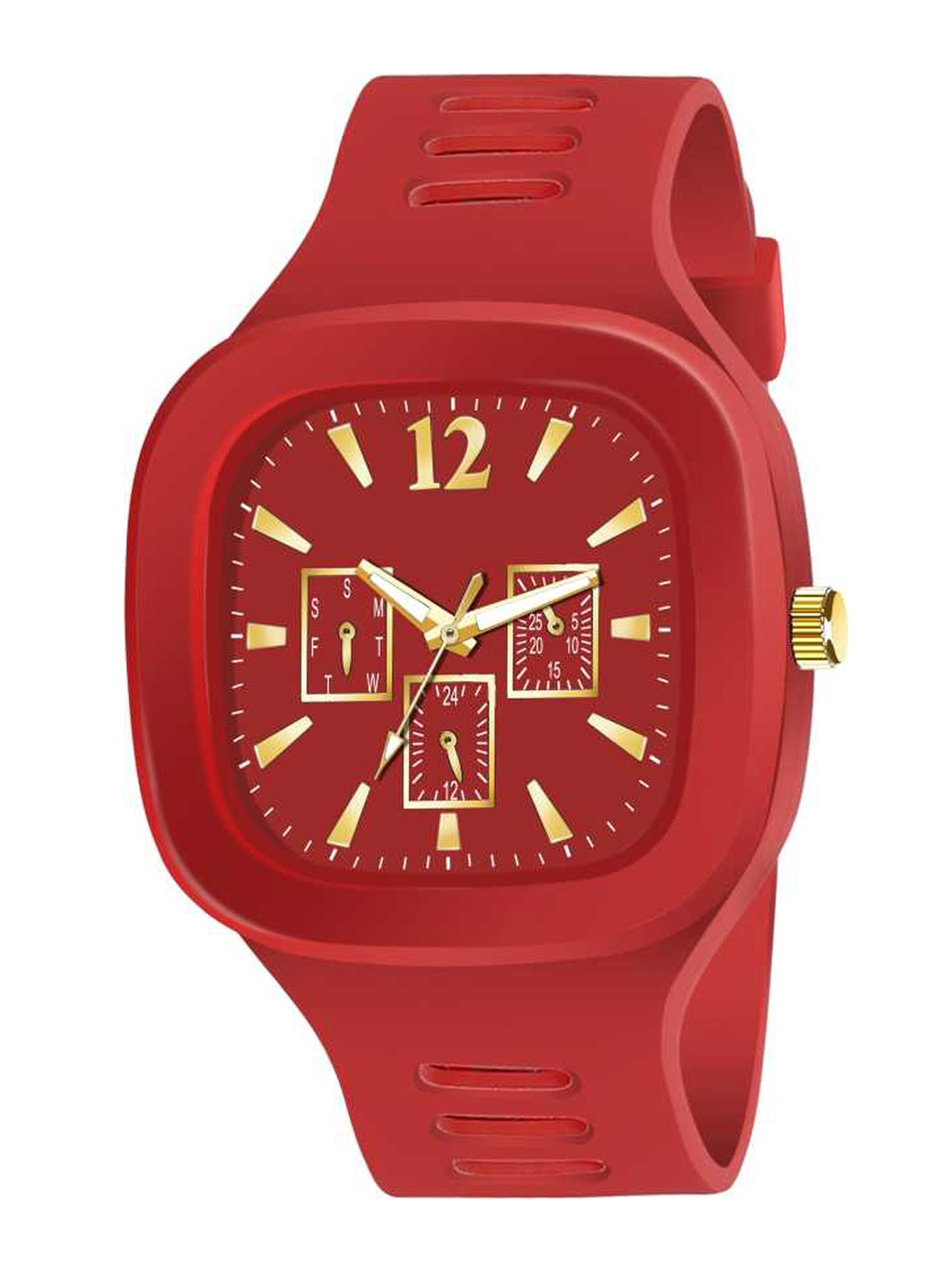 

Wuxi Men Red Brass Embellished Dial & Red Straps Analogue Watch-1103