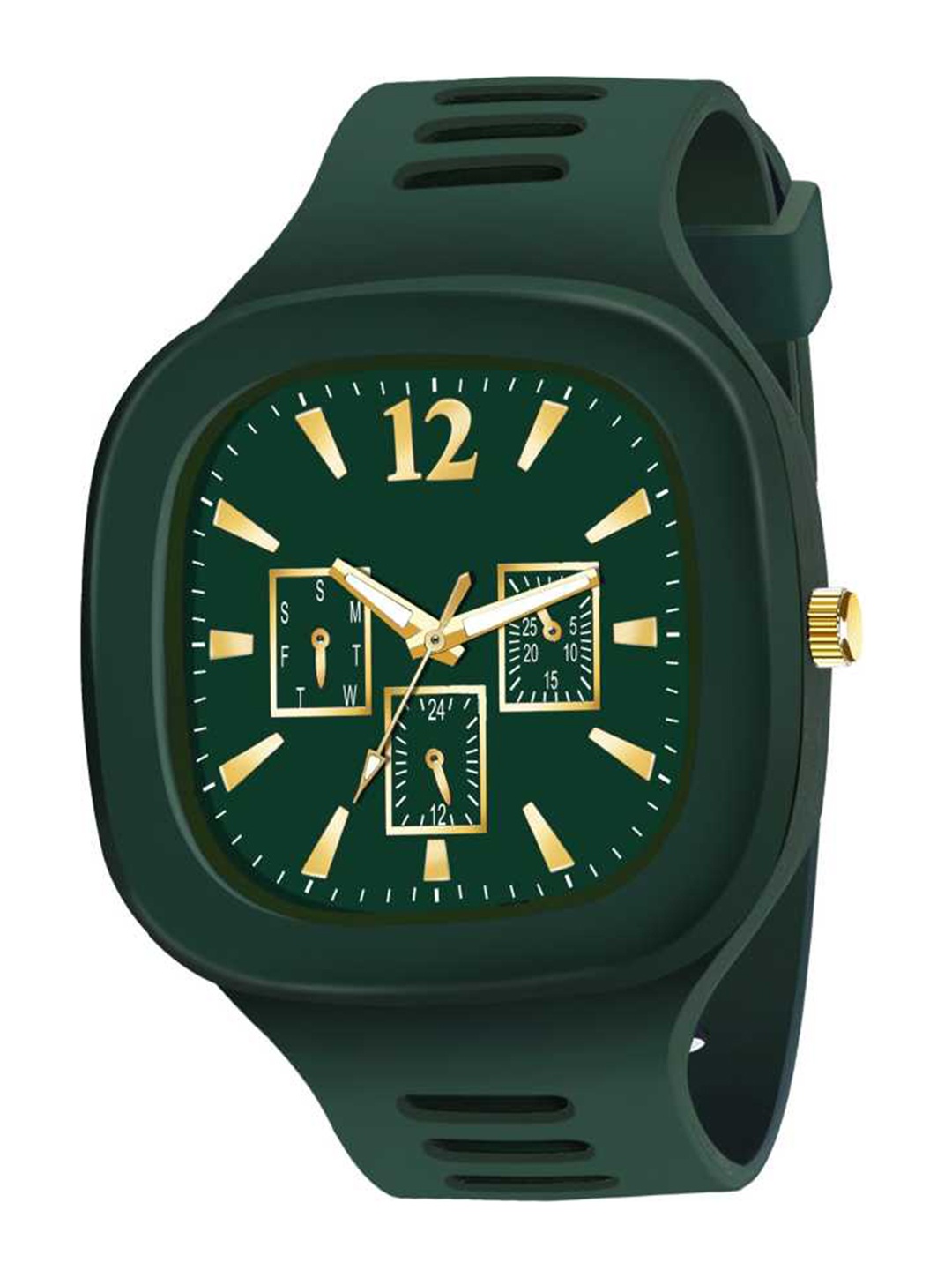 

Wuxi Men Green Brass Embellished Dial & Green Straps Analogue Watch-1103