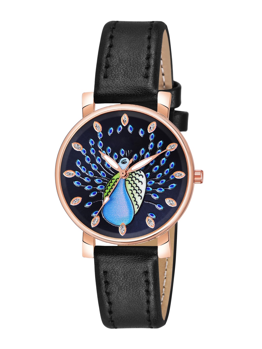 

Wuxi Women Black Brass Printed Dial & Black Leather Straps Analogue Watch