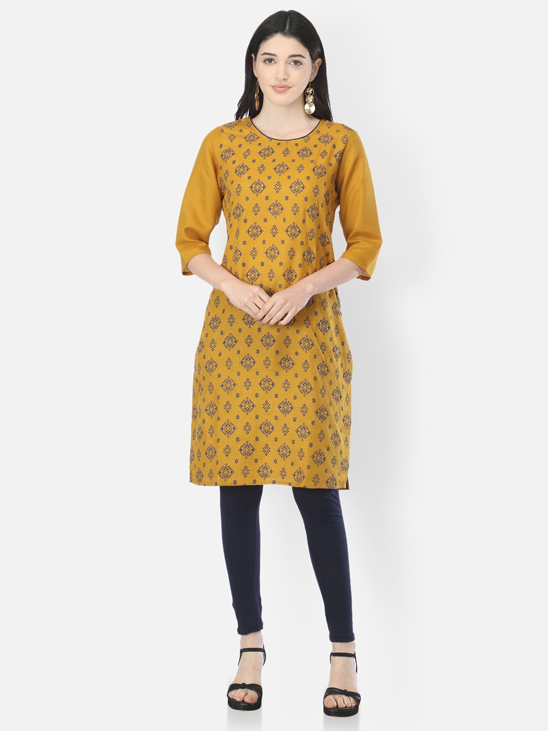 

FEMMIBELLA Women Mustard Yellow Ethnic Motifs Printed Kurta