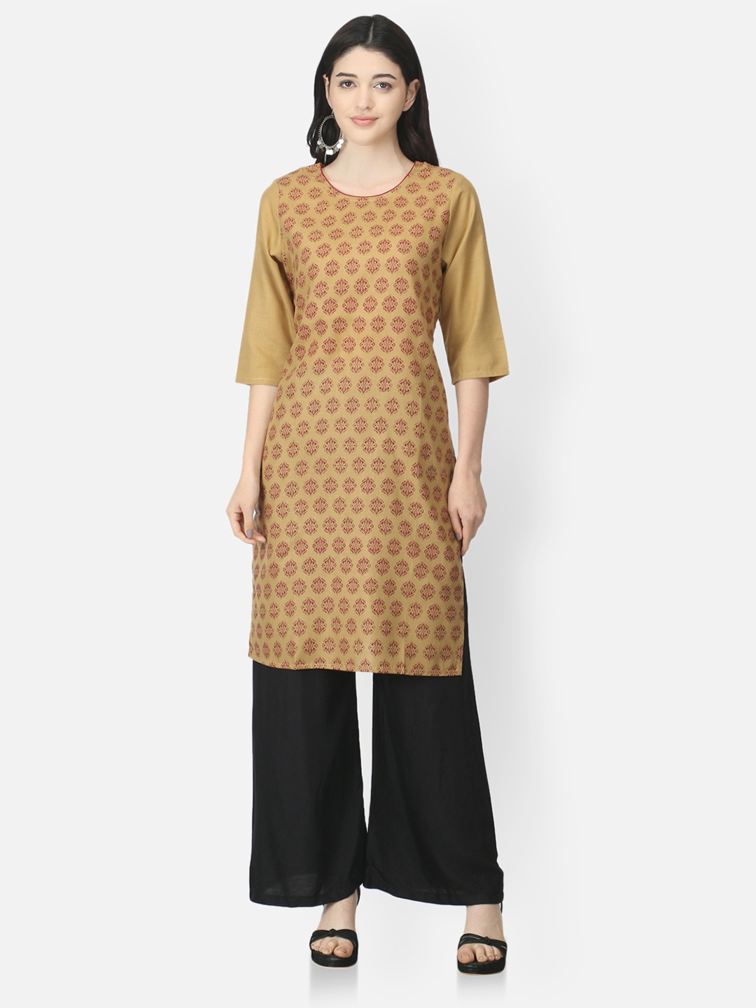 

FEMMIBELLA Women Beige & Red Ethnic Motifs Printed Kurta