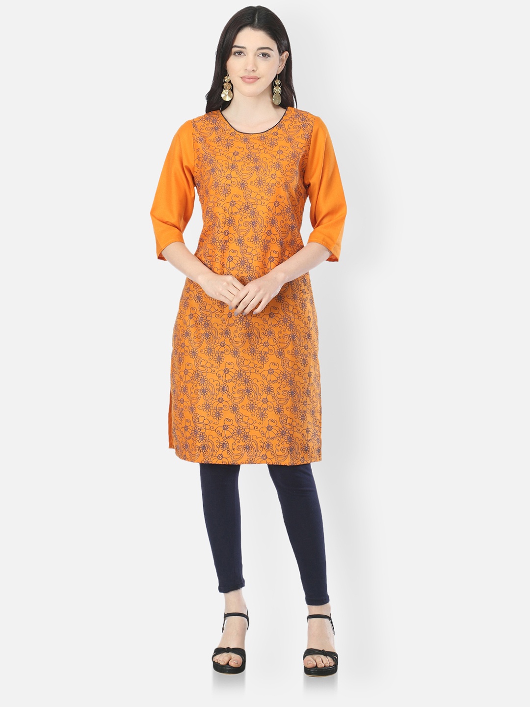 

FEMMIBELLA Women Orange Ethnic Motifs Printed Kurta
