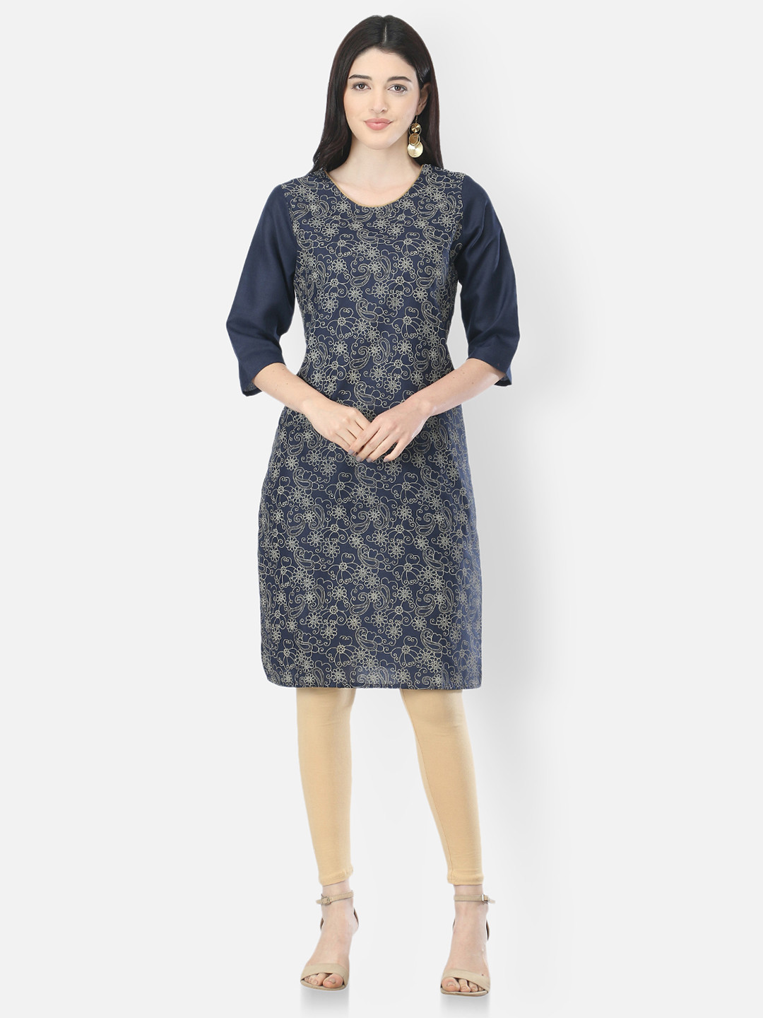 

FEMMIBELLA Women Blue & Beige Floral Printed Kurta