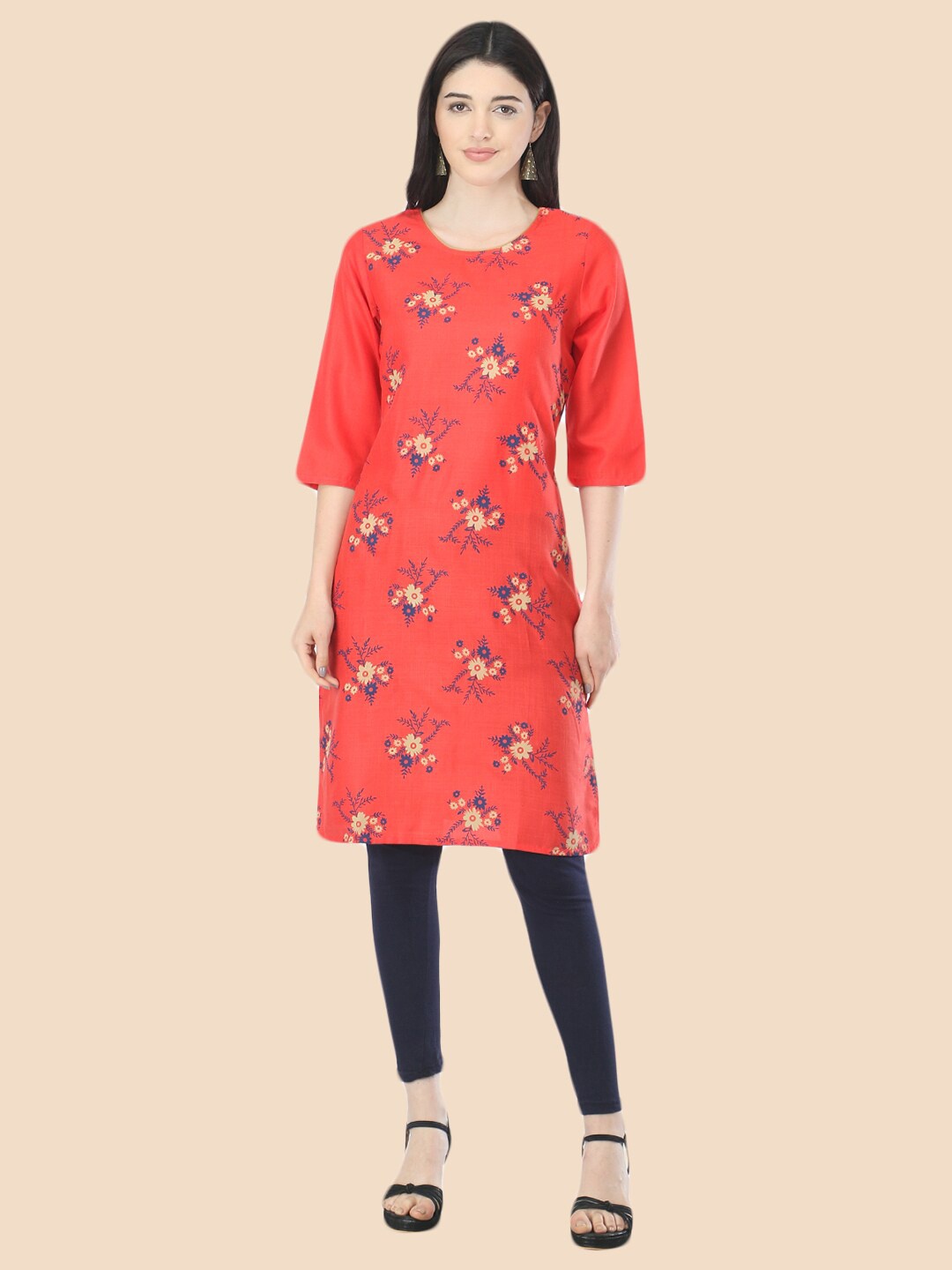

FEMMIBELLA Women Red & Blue Floral Printed Floral Kurta