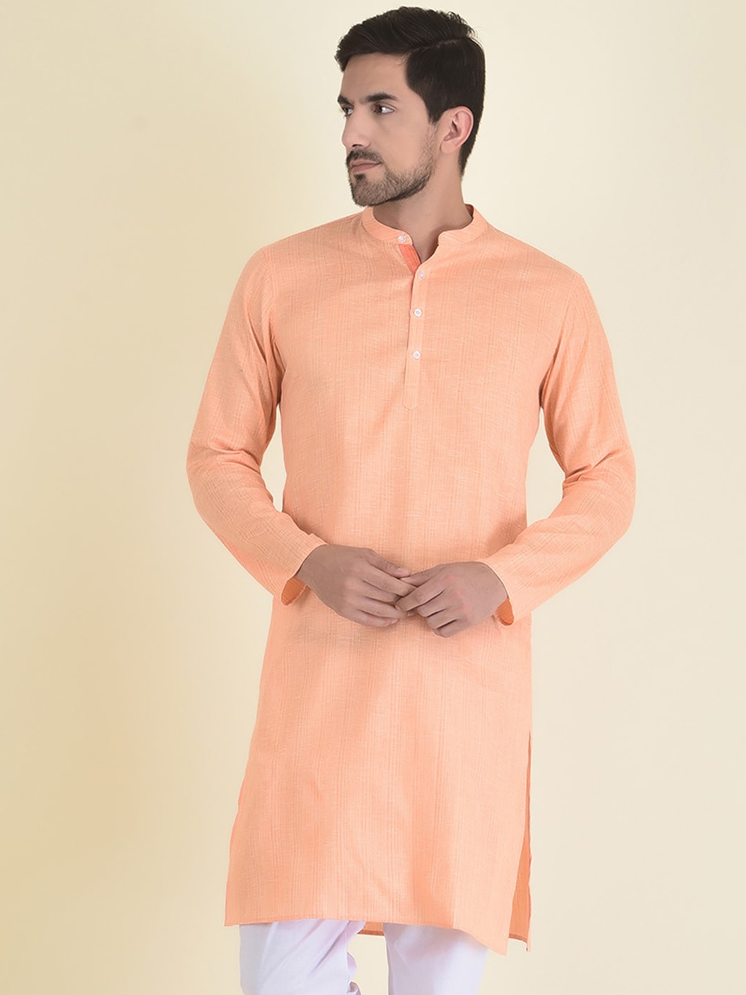

DEYANN Men Peach-Coloured Kurta with Pyjamas