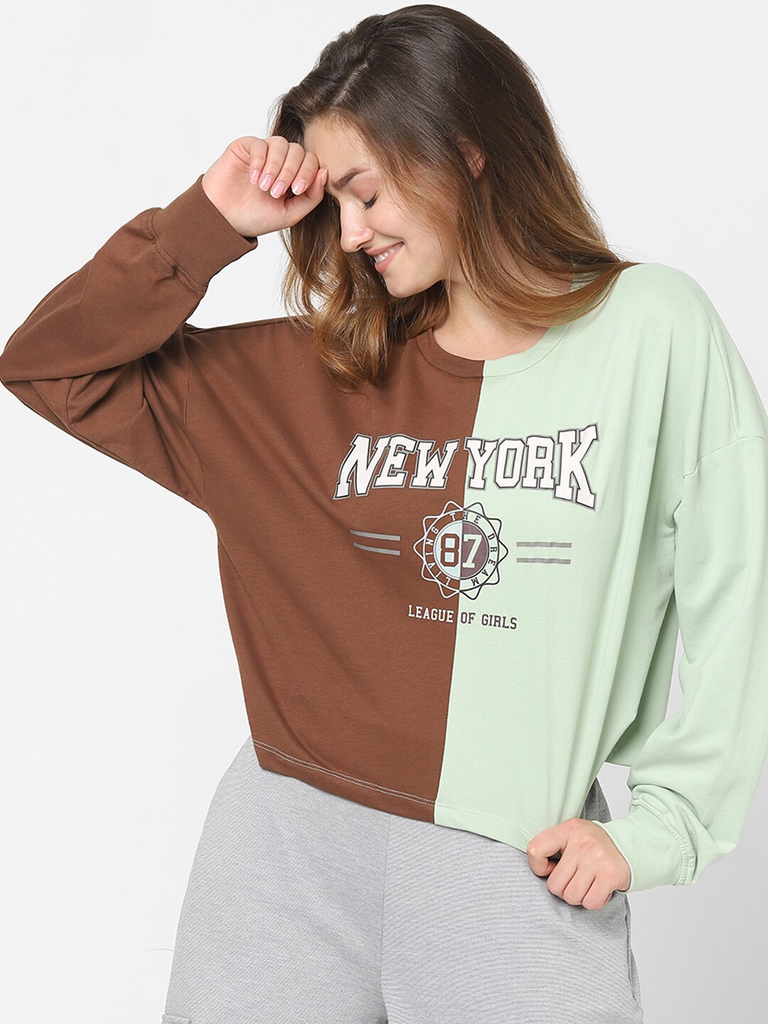 

Vero Moda Women Brown & Green Colourblocked Sweatshirt