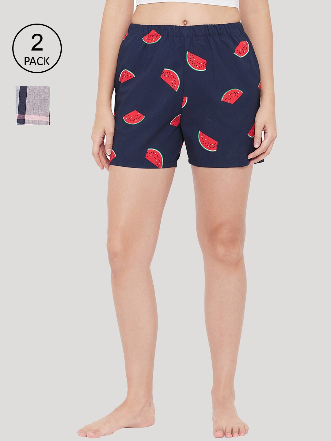

Style Shoes Women Navy Blue Checked and Printed Shorts set of 2