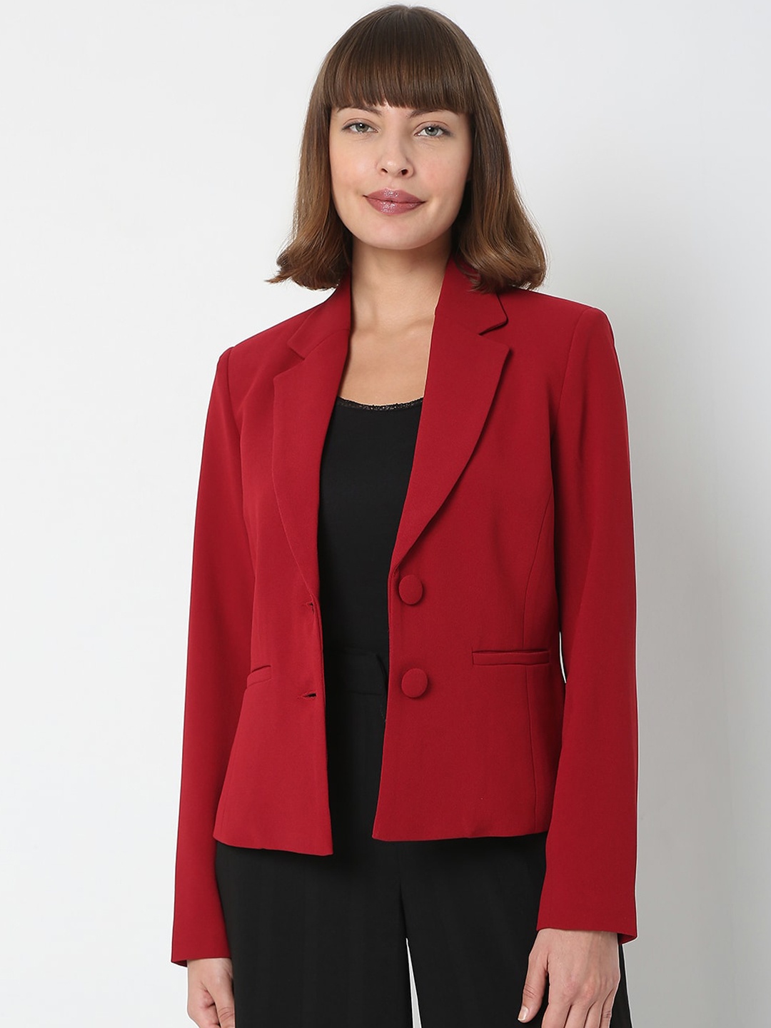 

Vero Moda Women Red Solid Single-Breasted Blazers