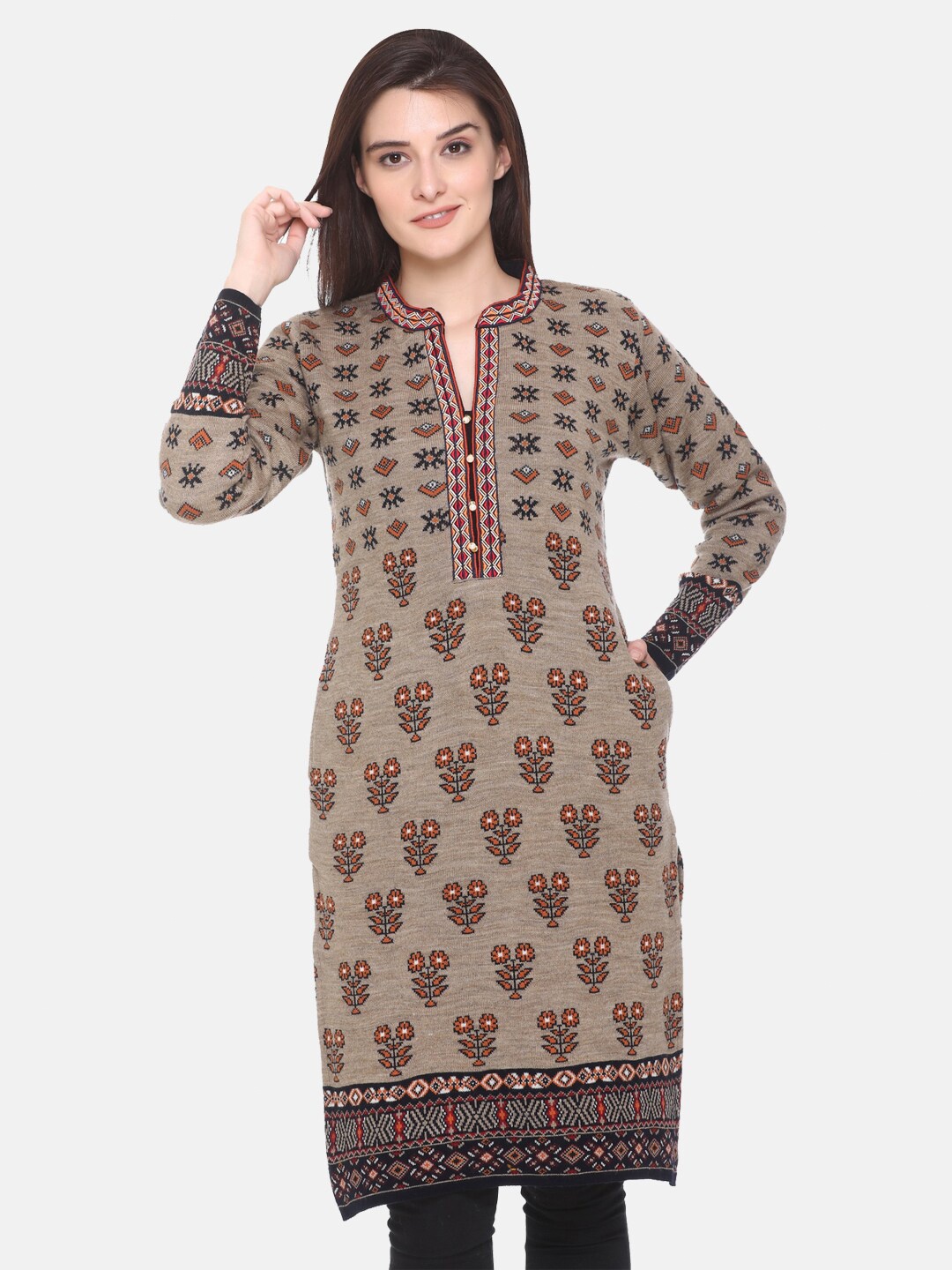 

aarbee Women Brown & Red Floral Kurta