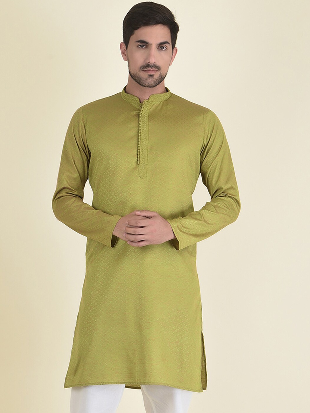 

DEYANN Men Green & White Woven Design Kurta with Pyjamas