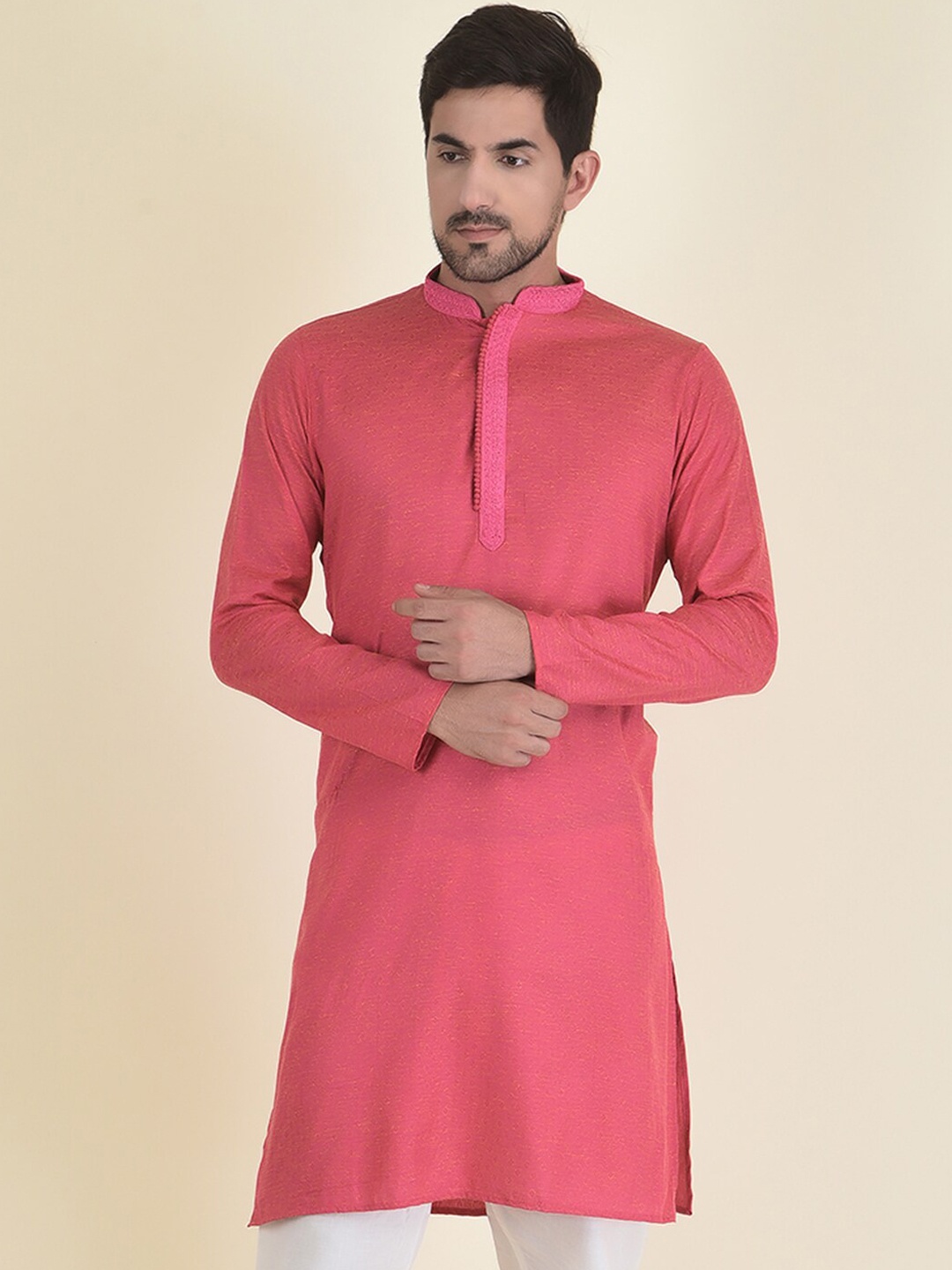 

DEYANN Men Pink Woven Design Kurta with Pyjamas