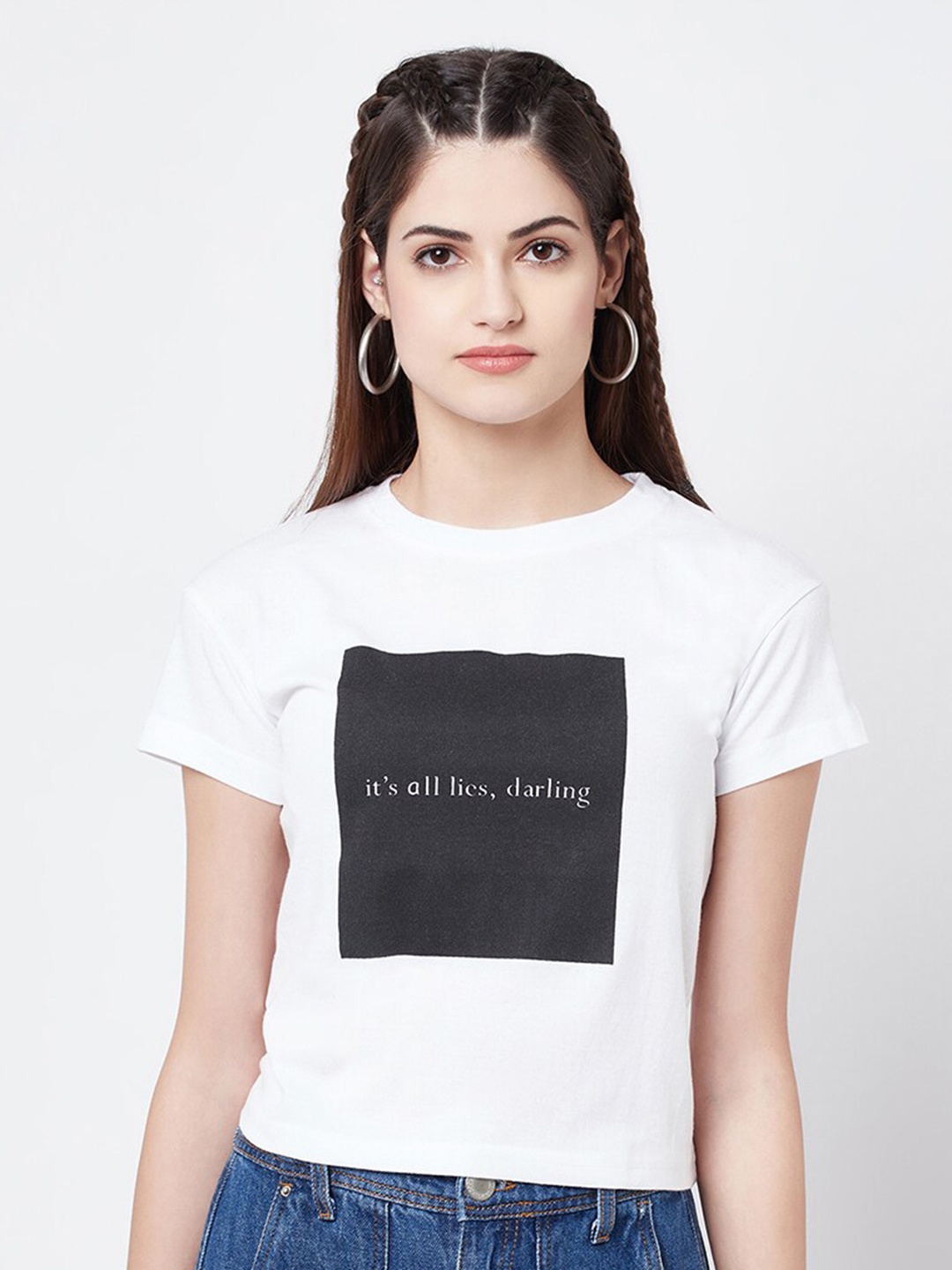 

ELEGANCE Women White Printed T-shirt