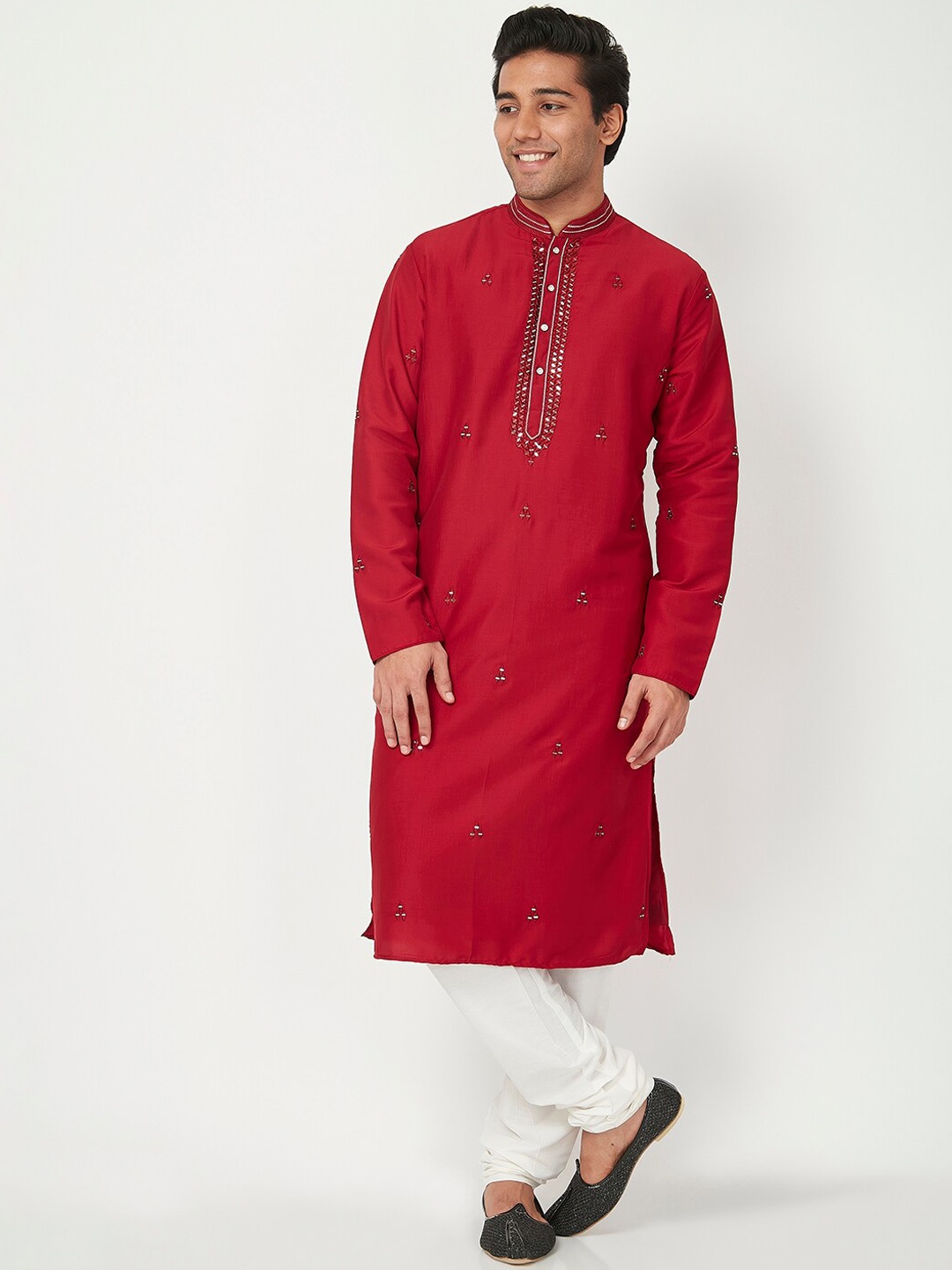 

Ethnicity Men Maroon Kurta with Churidar