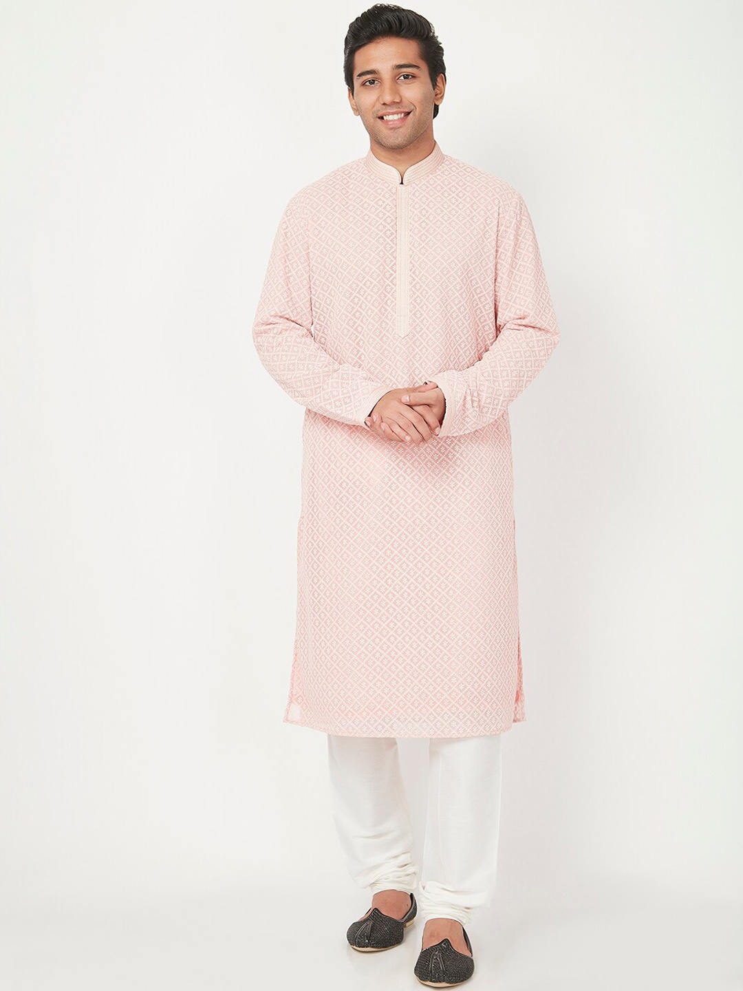 

Ethnicity Men Pink Kurta with Churidar