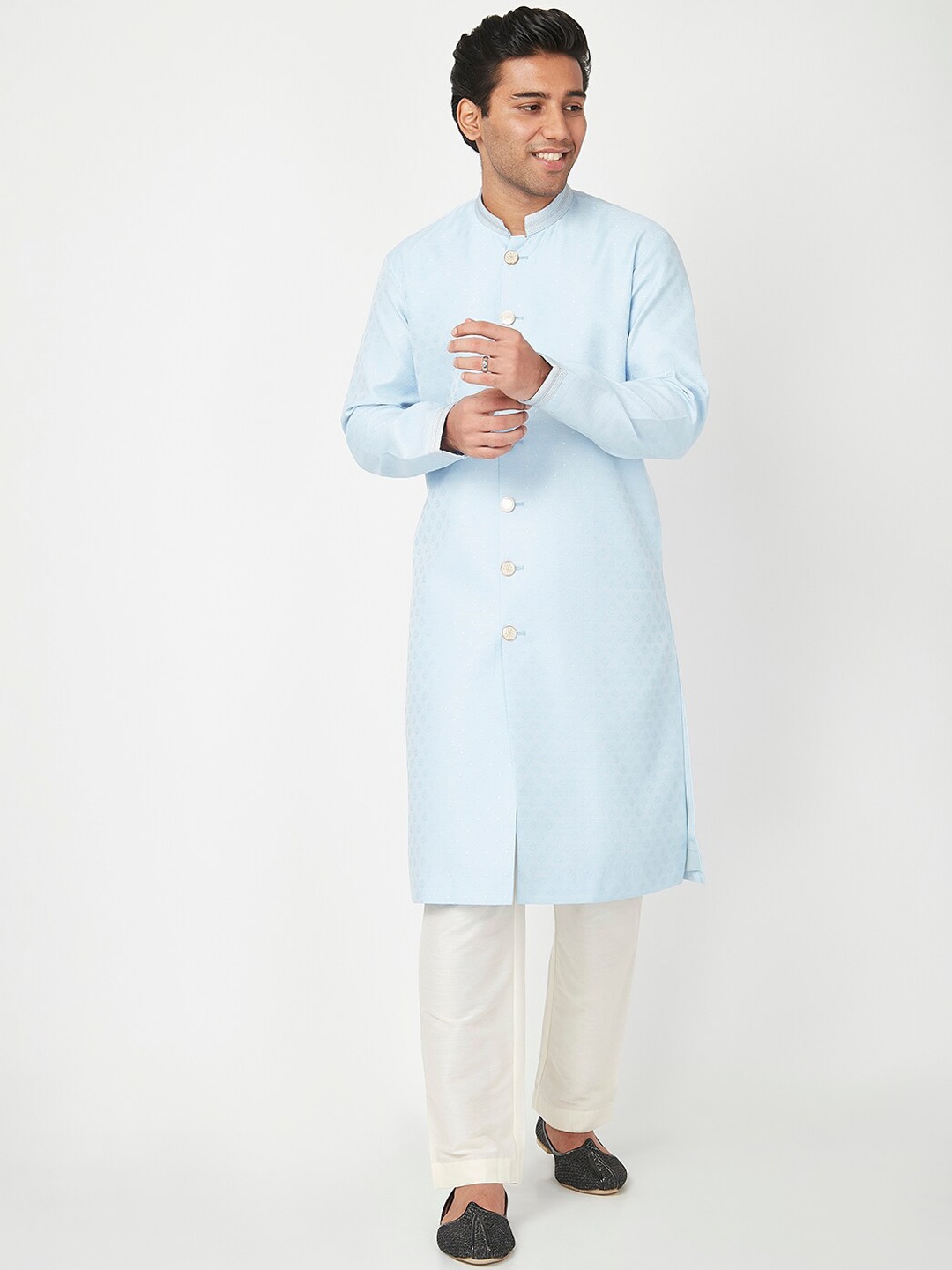 

Ethnicity Men Navy Blue Solid Kurta With Pyjama